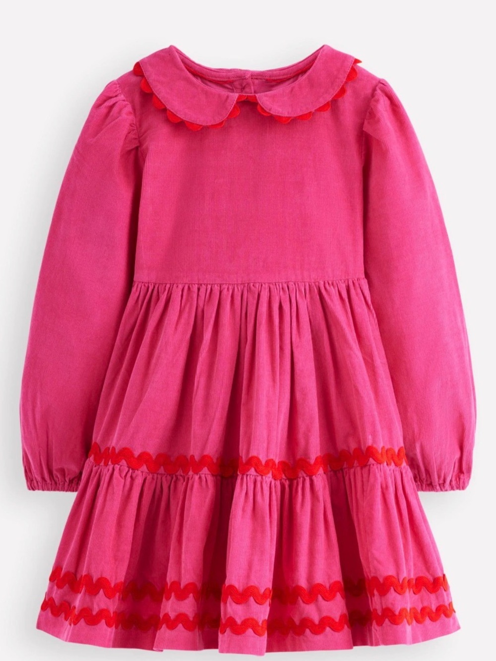Mini Boden Pink Corduroy dress with Red trim